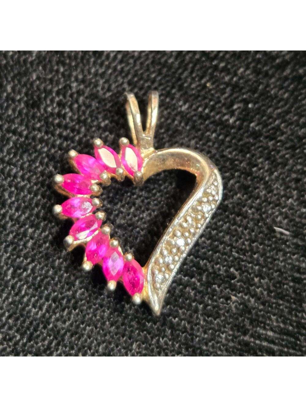 Sterling Heart Pendant with Hot Pink Stones